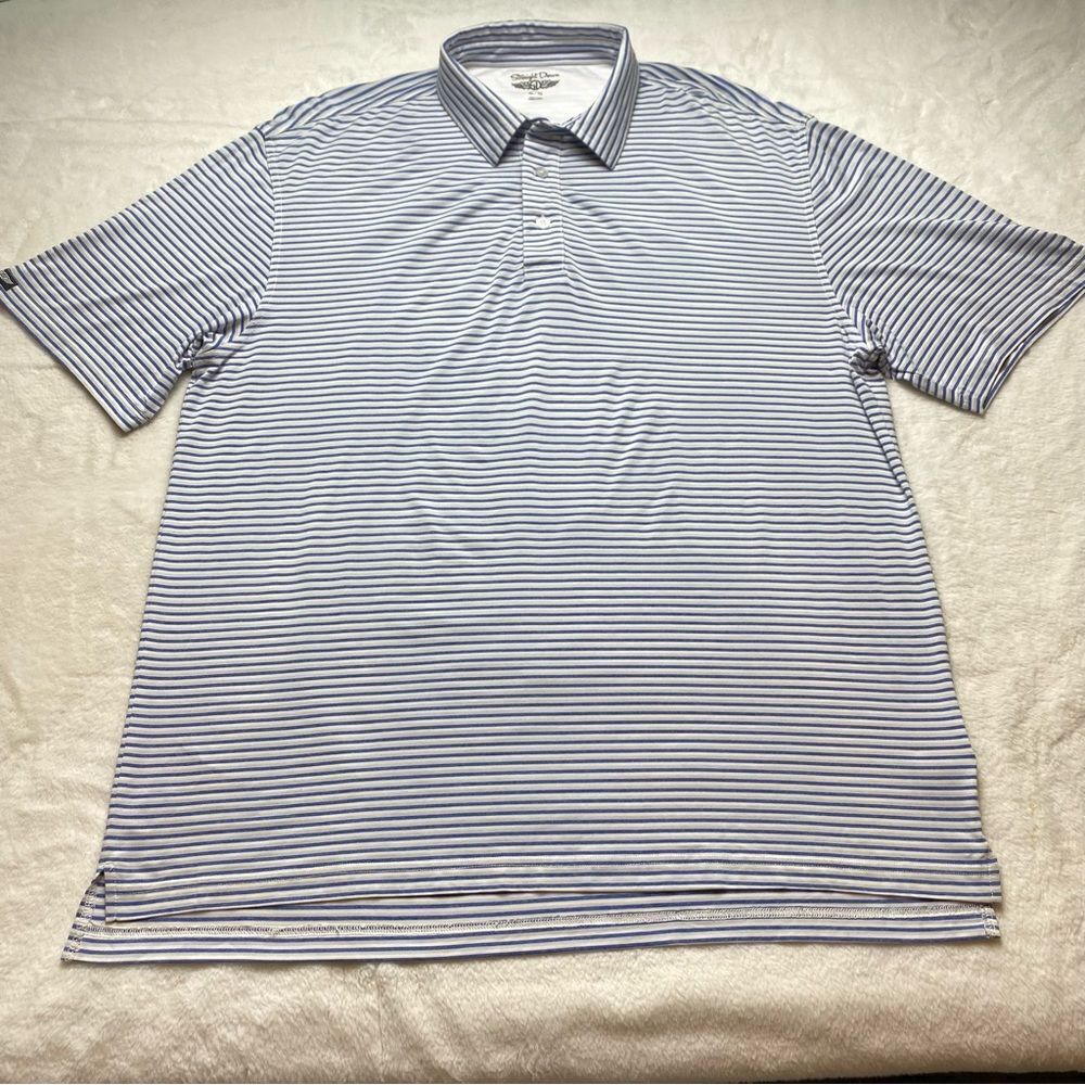 Straight Down Blue and White Striped Polo Shirt Size XL